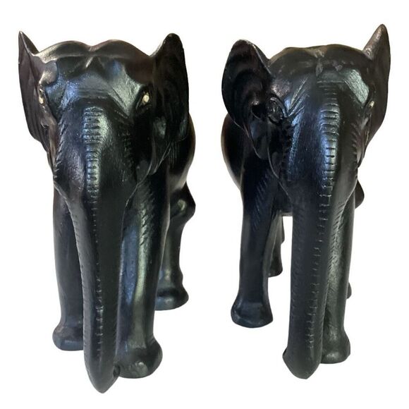 Hand Carved Desert Black Ebony Elephants Symbol Of Peace - No Tusks - Picture 2 of 11